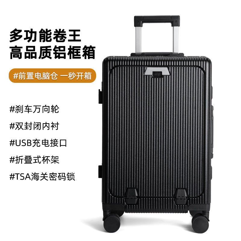 Front open aluminum frame suitcase 24 trolley case universal wheel travel bag 20 inch boarding case high value password box