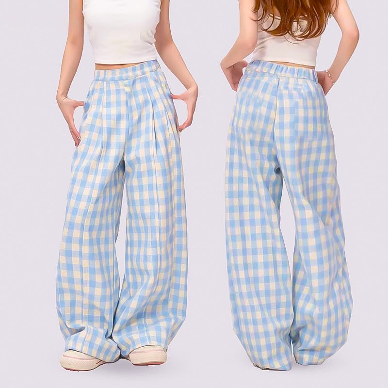 Dopamine plaid pants girl summernew arrivalcasual pants loose children's clothing lazy style loose pantssuit