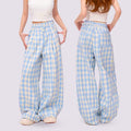 Dopamine plaid pants girl summernew arrivalcasual pants loose children's clothing lazy style loose pantssuit