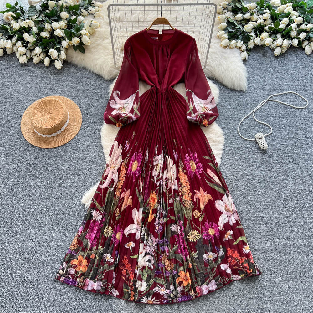 French chic, effortless style: premium printed dress for women - autumn collection. figure-flattering, slimming, and elegant with pleated detailing