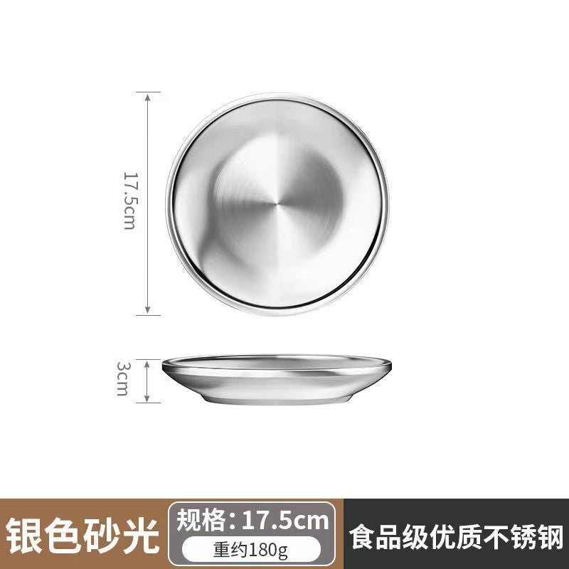 Food grade stainless steel barbecue plate for homegold plate round thickened double layer buffet plate dish bone dish tray
