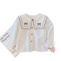 new arrival: pure cotton girls' blouse - peter pan collar, bow accent, long sleeve, stylish top for baby girls