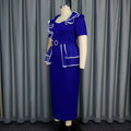 Plus size european and american women's patchwork dress - ruffle trim, belted waist, short sleeve, professional commute style dress
