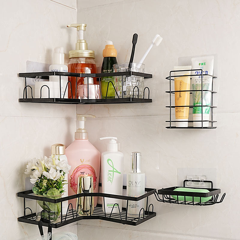 Wrought iron bathroom rack triangular non-punching storage rack toilet corner wall hanging toiletries finishing shelf
