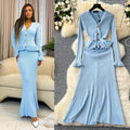 Luxury chic women's dress - autumn  collection: slim-fit knit maxi dress with metallic buckle detail, inspired by chanel