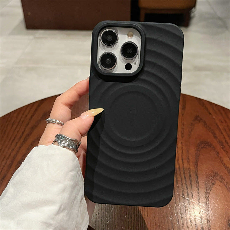 Sun shell suitable for apple 16pro magnetic ring pattern mobile phone case iphone12/15 pure color tpu protective cover