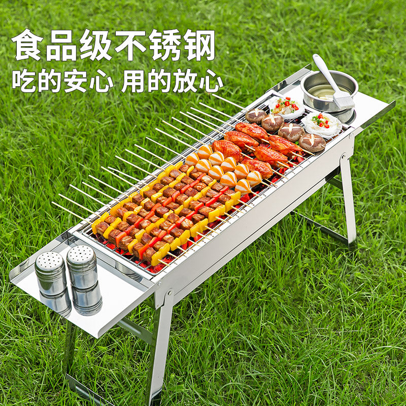 Stainless steel bbq grill - portable folding mini grill for home use, outdoor charcoal grill with mesh rack
