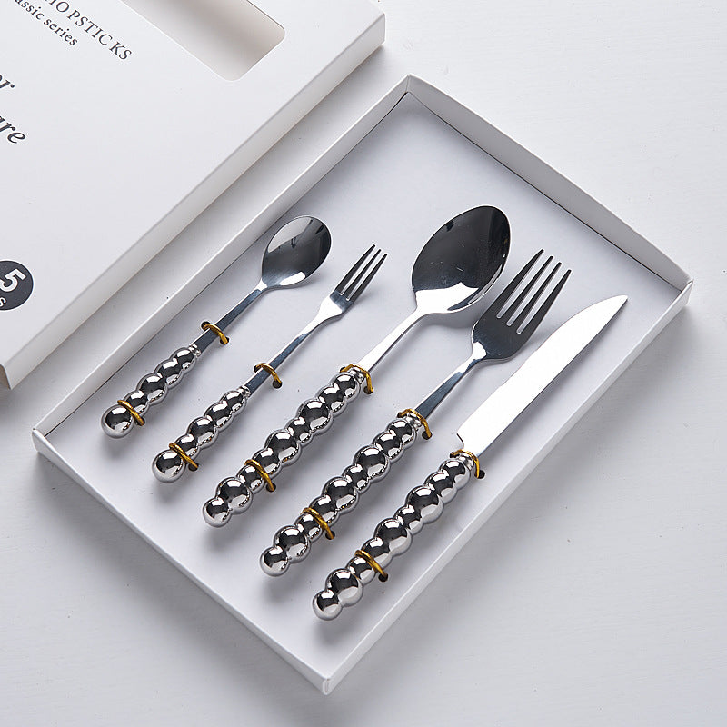 Luxury ceramic handle cutlery set - high-end stainless steel dinnerware gift box for home use - western style knives, forks, and spoons - perfect for gifting