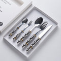 Luxury ceramic handle cutlery set - high-end stainless steel dinnerware gift box for home use - western style knives, forks, and spoons - perfect for gifting