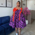 European and american cross-border african women's clothing  summer new fashion printed loose plus size bowknot suspender dress