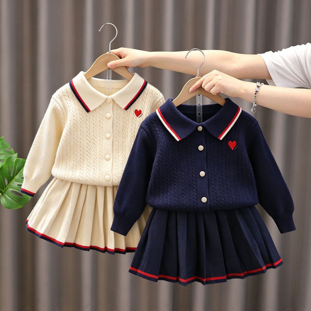 Kidssweater skirtfall and winternew arrivalpreppy styleknittingk-style stylesmallcable stitchsweater skirttwo-piece set