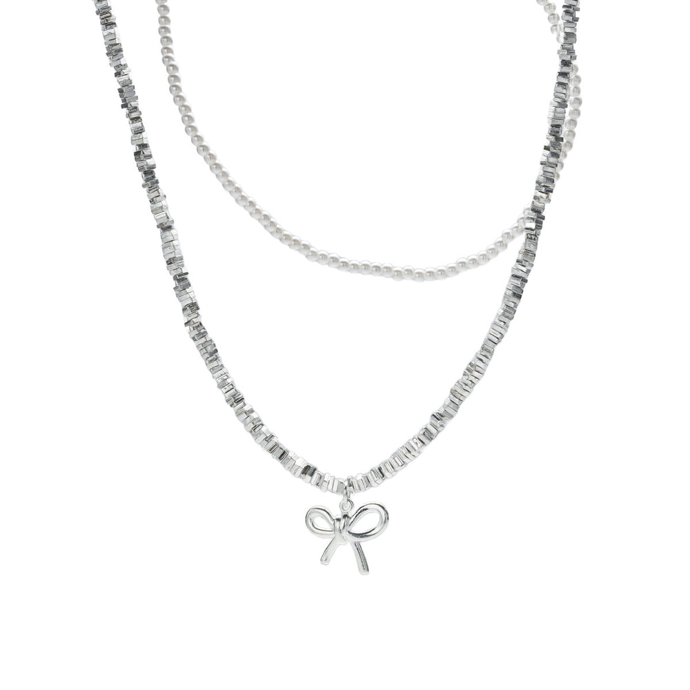 new arrivalbows necklace for women casualclassy sense of retro double-layered design imitation pearl clavicle chain