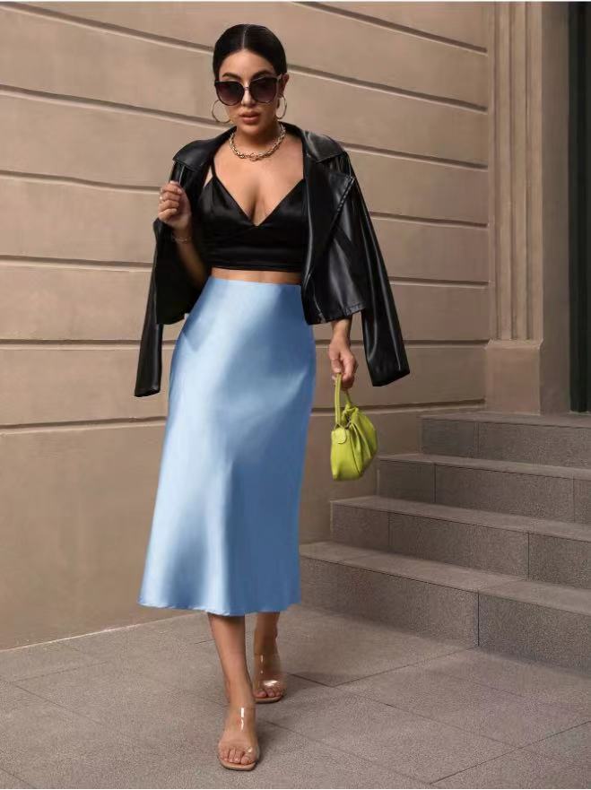 Hip-covering fishtail skirt satin satin mid-length skirt spring and summer new arrivalfashion cross-border women's clothing manufacturer direct