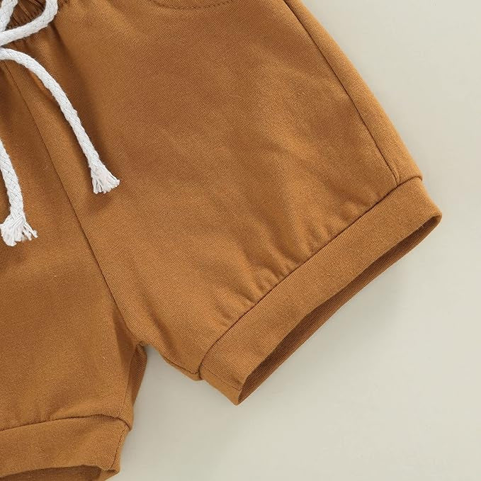 Amazon ins  hot selling baby boy fashion striped short sleeve tops with pocket shorts two-piece set