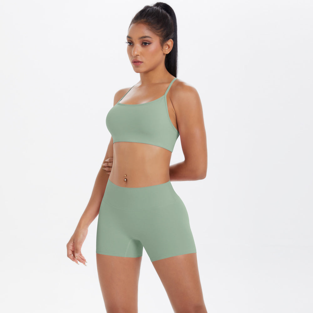 New outdoor casual cloud-like athletic yoga set - quick-dry, compression, criss-cross back, butt-lifting shorts workout outfit