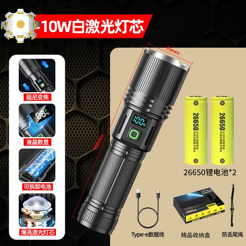 Cross-border aluminum alloy digital flashlight mechanical zoom strong light USB charging outdoor emergency long-range strong light flashlight