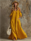 Fashion  independent station vacation style pocket sling off-shoulder cotton and linen looseslimming look large swing dress