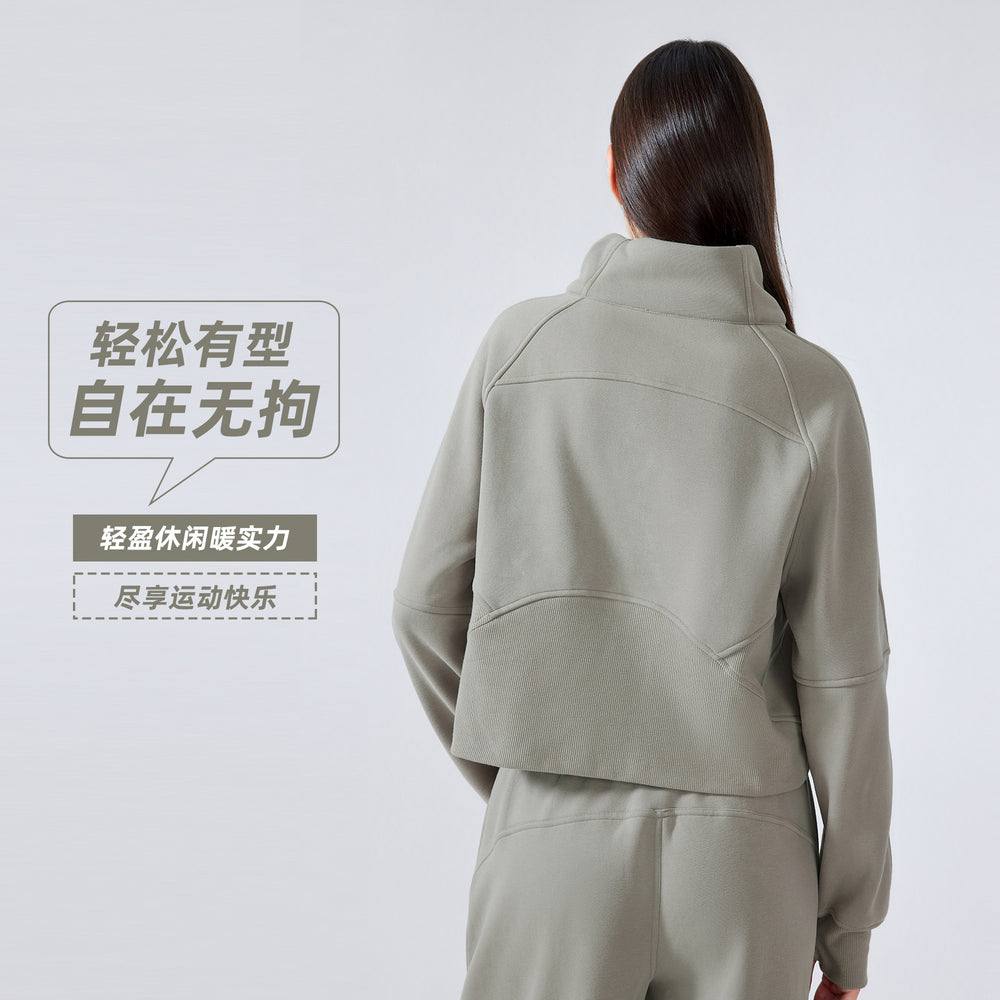 Half-zip high stand collar pullovertops women's fall and winternew arrivaloutwearheattech fleece thickened sports sweatshirtdaw150