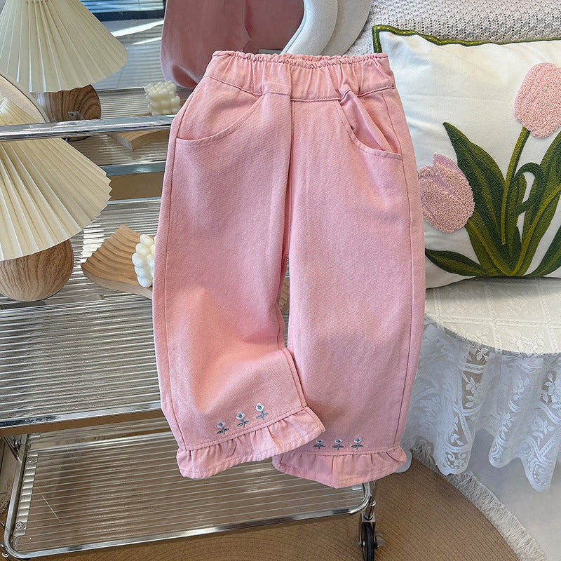 spring/autumn new arrivals: girls' casual pants - loose fit, stylish, fresh floral print, long pants for kids and toddlers, korean style