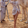 spring/summer new arrivals: european and american style sexy long-sleeve dress with gold and silver tassel detail and slit – evening gown