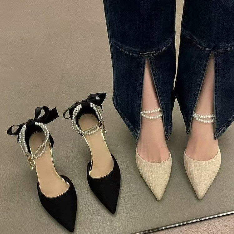 Fashion one-piece high heels for women spring summernew arrival pointed toe stiletto heel bows toe hollow sandals