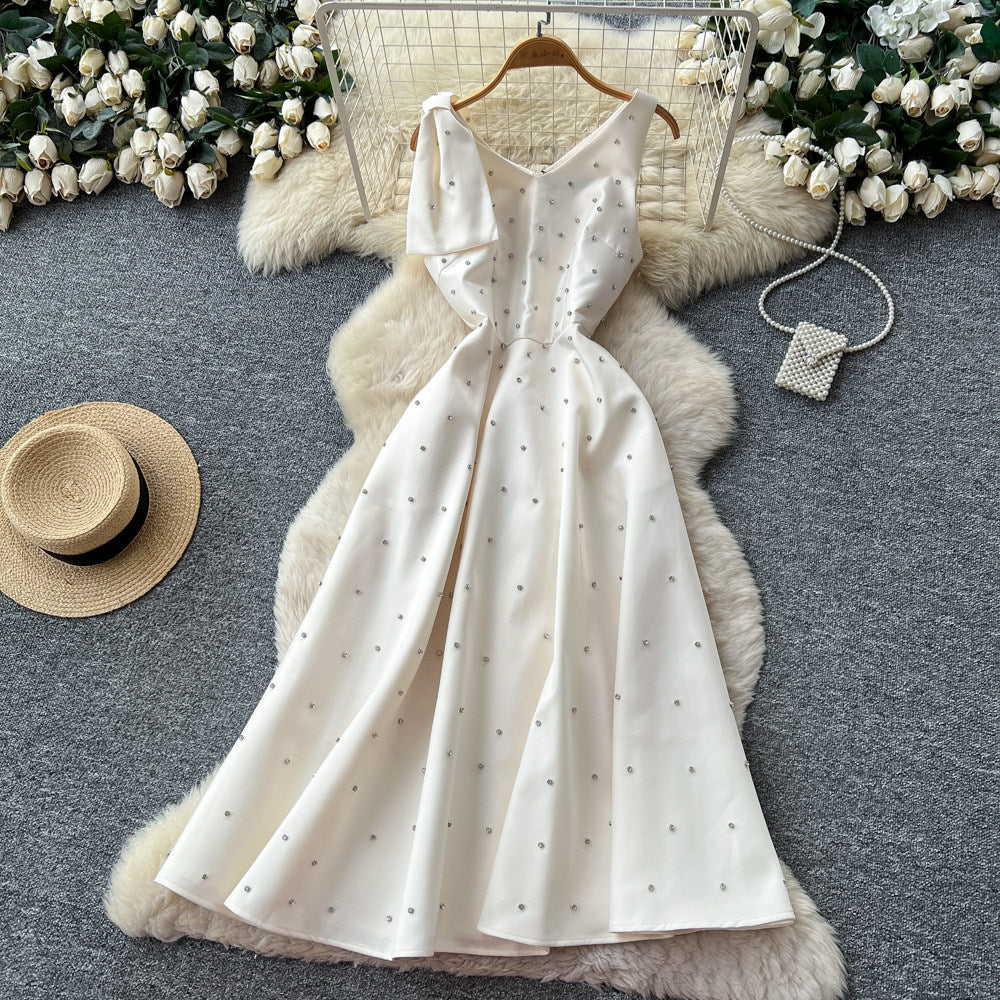Accessible luxury thousand gold style sleeveless a-line dress women's spring elegancehigh waistslimming lookelegant celebrity banquet dress