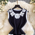 Xiaoxiangfeng stereo flower sleeveless knittingdress female summernew arrival silmslimming look a-line skirt classy sense
