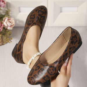 European and american style women's flat loafers - new spring collection: fashionable, versatile, round-toe, leopard print, soft sole, slip-on moccasins