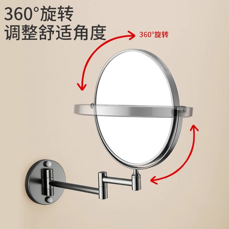 Wall-mounted makeup mirror, beauty mirror, cross-border bathroom folding double-sided magnifying round mirror, hotel bathroom vanity mirror