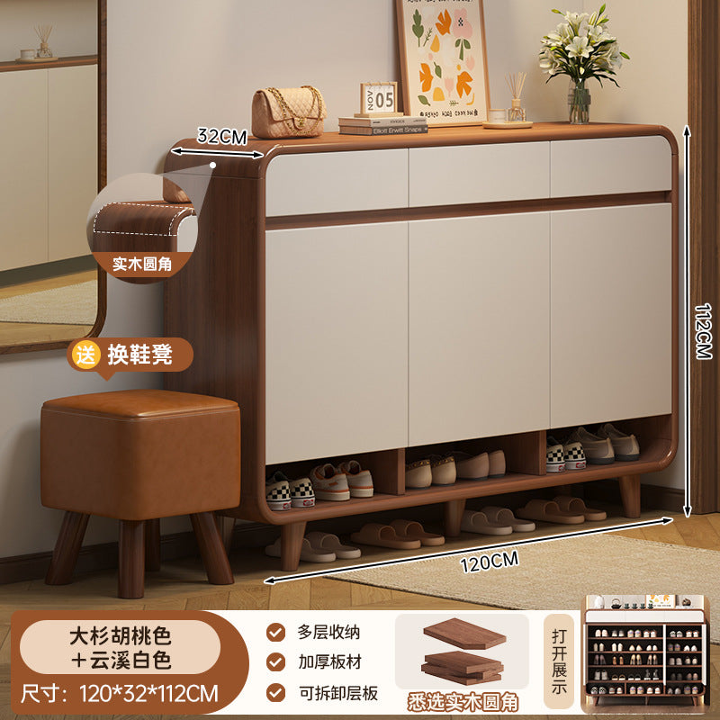 Solid wood core shoe cabinet new 2025 household entrance entrance entrance storage cabinet integrated against the wall indoor storage shelf