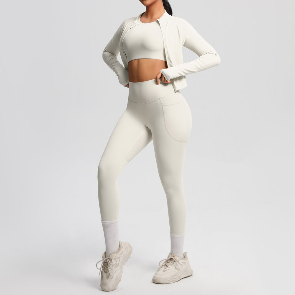 European and american cloud-feel yoga short sleeve top, high-waisted leggings, slimming butt-lifting running fitness apparel, three-piece activewear yoga set