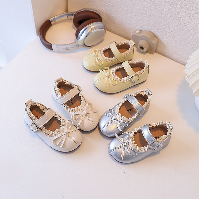 Ready-to-ship korean style girls' versatile bow princess shoes, kids' thin-soled mary janes, versatile student shoes, soft-soled flats