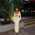 European and american cross-border women's fashion:  autumn new collection - solid color long sleeve bandeau bodycon elegant maxi slip dress