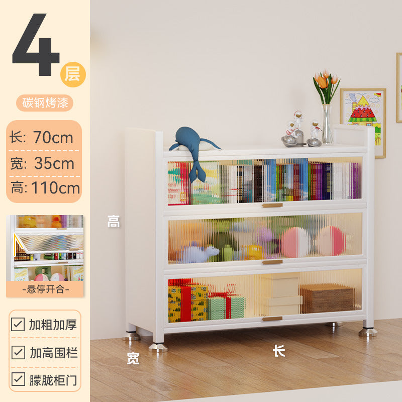 Steel bookcase with door Children's bookshelf Dust-proof locker Household display cabinet Bedroom floor rack Storage cabinet