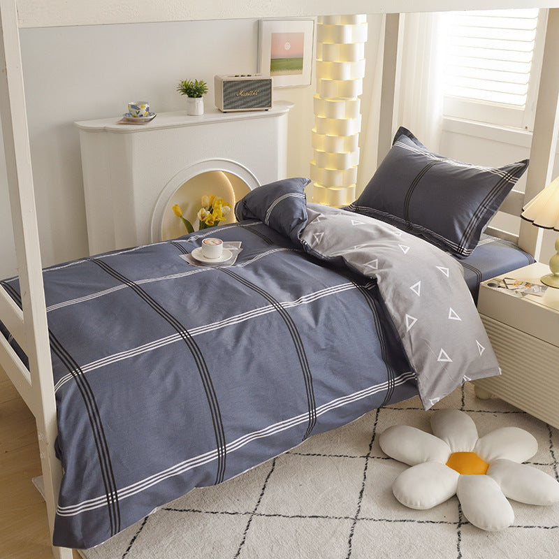 Student dormitory quilt cover three-piece bed sheet pure cotton single bed children's bed quilt cover simple four-season universal 3