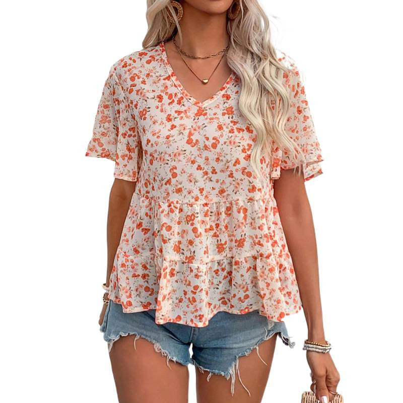 european and american cross-border trade printed top - short sleeve summer style