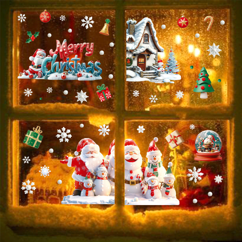 New  happy Santa Claus snowflake gift box party decoration glass window static sticker glue-free window grilles painting