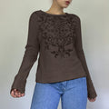 autumn new european and american fashion women's printed waffle knit crew neck pullover casual base layer top