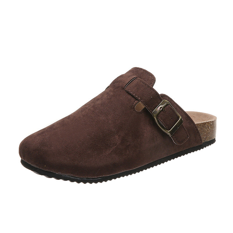 Plus size women's cork bottom slippers cross-border export baotou half slippers birkenstock shoes soft bottom roman shoes 35-46 wholesale