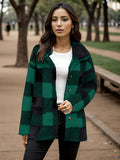 European and american plush women's clothing 2023 new amazon long-sleeved plaid button-down pocketed loose-fit mid-length coat