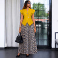 European and american cross-border women's fashion:  summer new arrivals - asymmetrical vest top and printed pleated midi skirt set