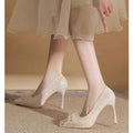 French crystal sequin wedding shoes high heels 2025 new pointed toe platform wedding shoes bridal stiletto pumps