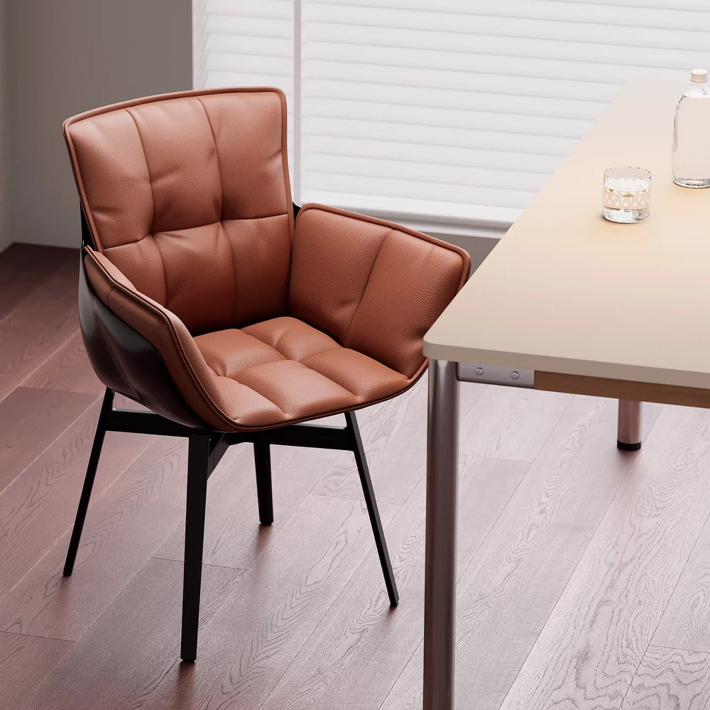 Italian normcore muscle chair accessible luxurycasual back dining chair rice husk chair rotatable genuine leather dining table chair desk chair