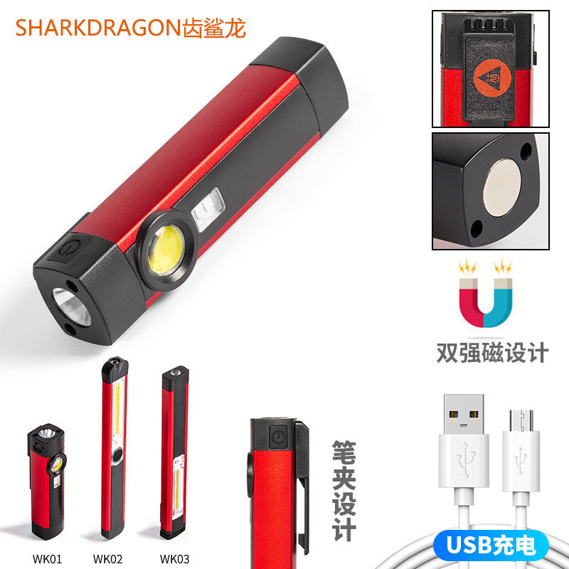 Cross-border new COB work light USB charging with magnet pen holder Multifunctional aluminum alloy work flashlight