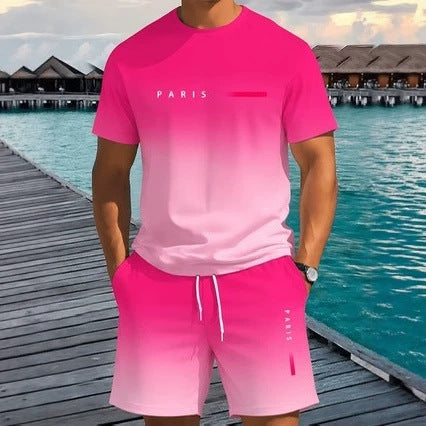 Summer new 3d print fashion trend mesh trendy cool short sleeve shorts t-shirt set - direct from european and american factories