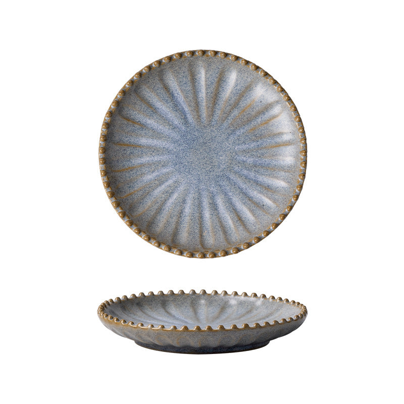 Retro kiln-turned ceramic western food steak plate with beads stylish dessert pastry plate ceramic snack plate afternoon tea plate