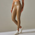 Clearance european and american cross-border  elastic pu leather pants women's colorful high waist tight butt outwear yoga bottom pants