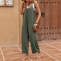 summer european and american style women's solid color cami jumpsuit - flowy, loose fit, wide leg with double side pockets