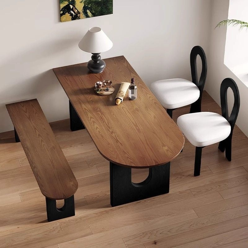 French medieval style solid wood island dining table and chairs for home small apartment wall-mounted semi-circular dining table negotiation reception long table