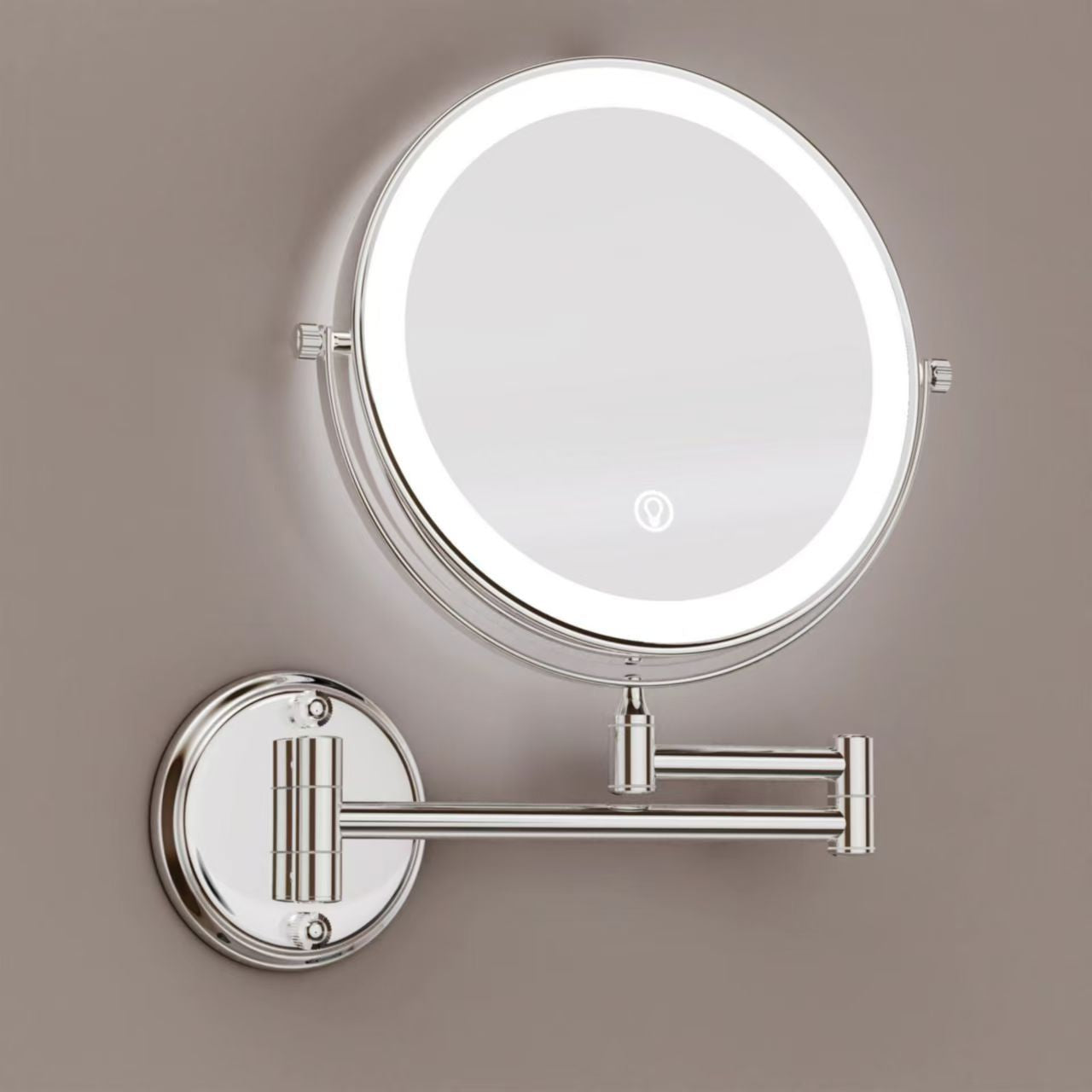 Toilet mirror folding non-punching hotel bathroom cosmetic mirror wall hanging telescopic double-sided LED beauty mirror with lamp